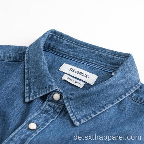 Mode Herren Langarm blau bequemes Jeanshemd